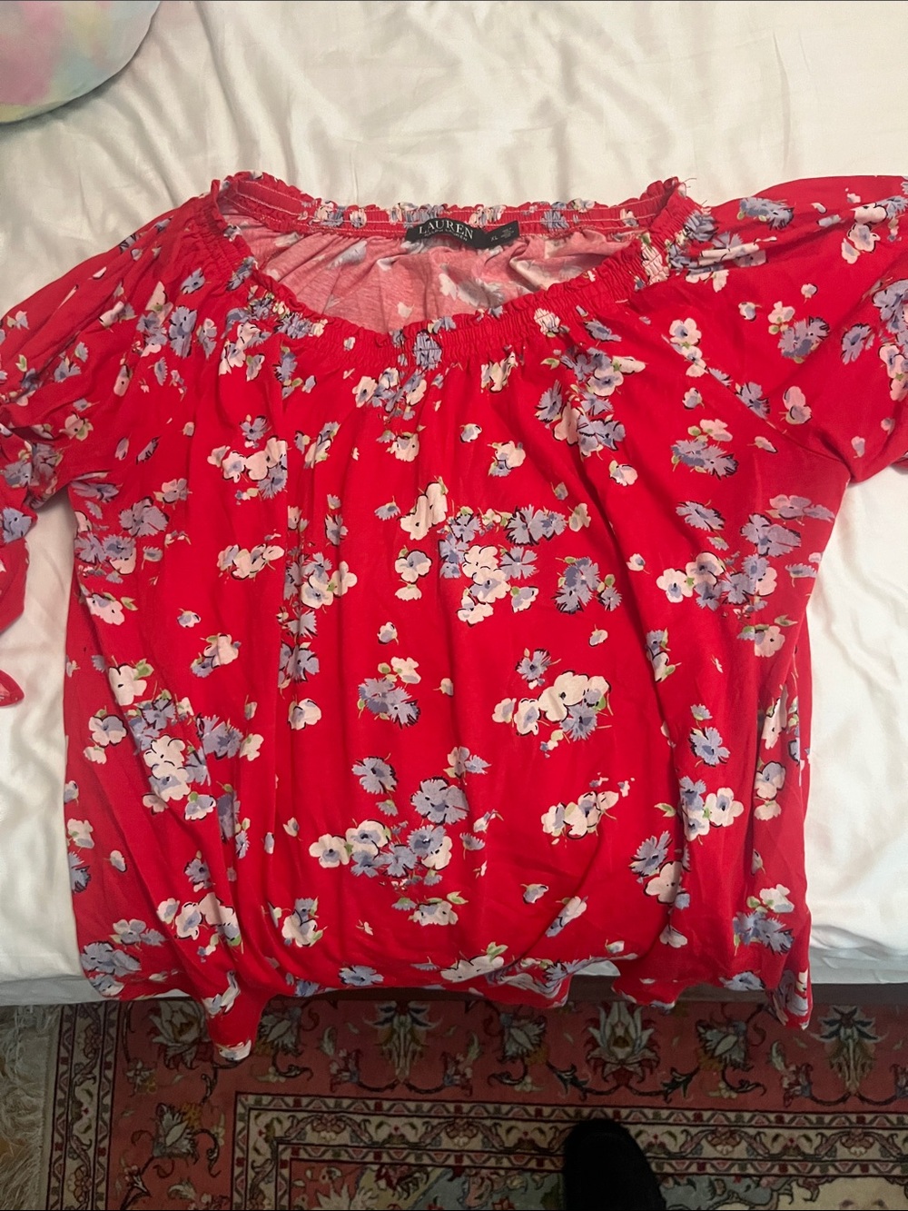 Ralph Lauren Red Floral Off-Shoulder Blouse